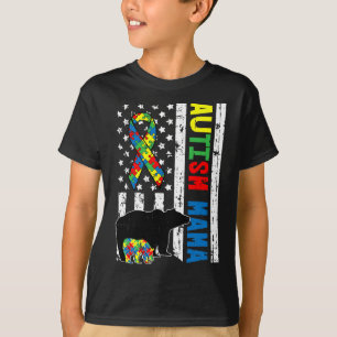 Camiseta Mama Bear Correspondendo Autismo Familiar Oferece