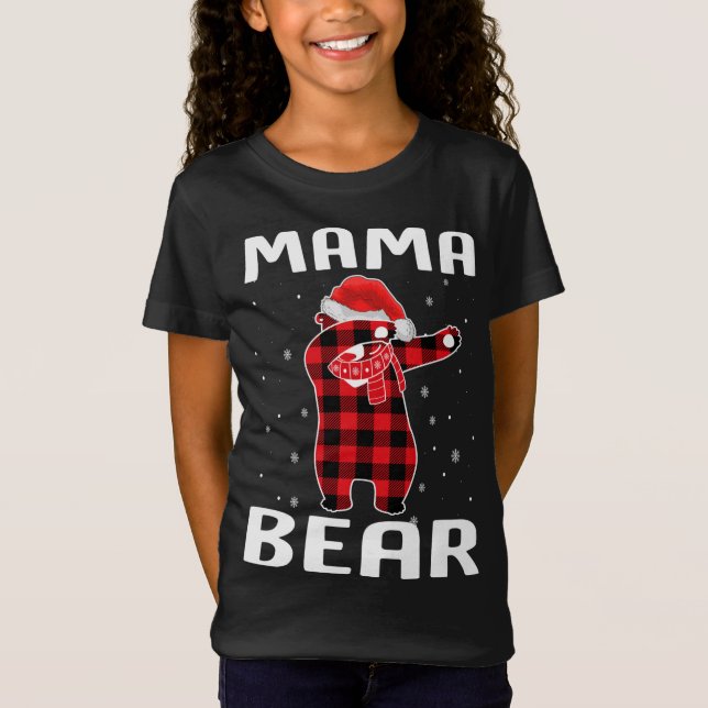 Camiseta Mama Bear Dabbing Christmas Pajama with Santa Hat (Frente)