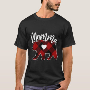 Camiseta Mamã Bear Natal Buffalo Xadrez Vermelho Branco Neg