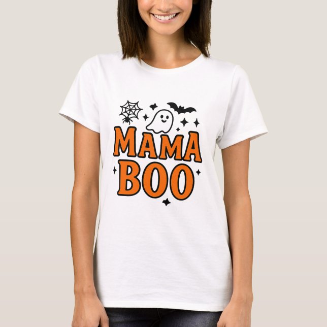 Camiseta Mama Boo Laranja e Preto | Mães da família do Dia  (Frente)