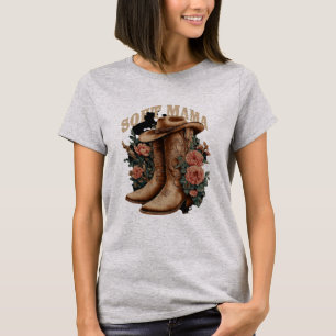 Camiseta Mama Botas Cowboy Ocidental Floral Gráfico