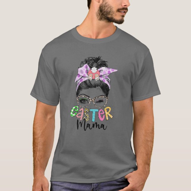 Camiseta Mama Bunny Momlife Mensagem Bun Óculos Solares Dia (Frente)