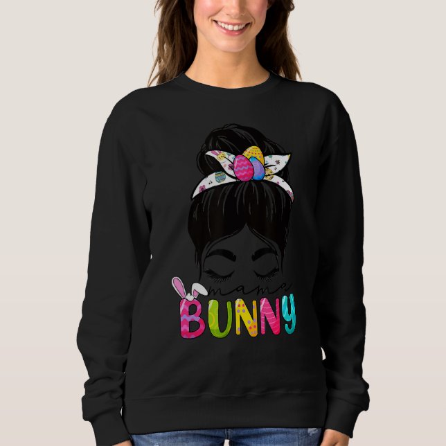 Camiseta Mama Bunny Páscoa Celebração Cabelo Mensageiro Mãe (Frente)