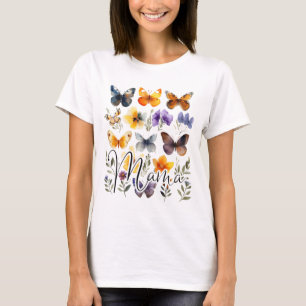 Camiseta Mama Butterflies Floral Summer Dia de as mães Gráf