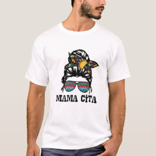 Camiseta Mama Cita Leopard Serape Messy Bun Mãe Mãe Fie Mex