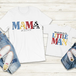 Camiseta Mama Colorida do Rodeio Homem do Casal Mãe e Filho