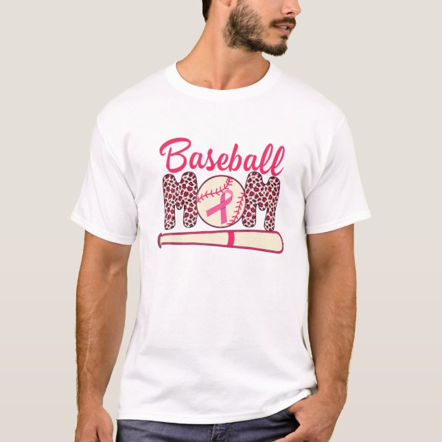 Camiseta Mama Consciência do Cancer Baseball Mãe Fita Rosa  (Frente)