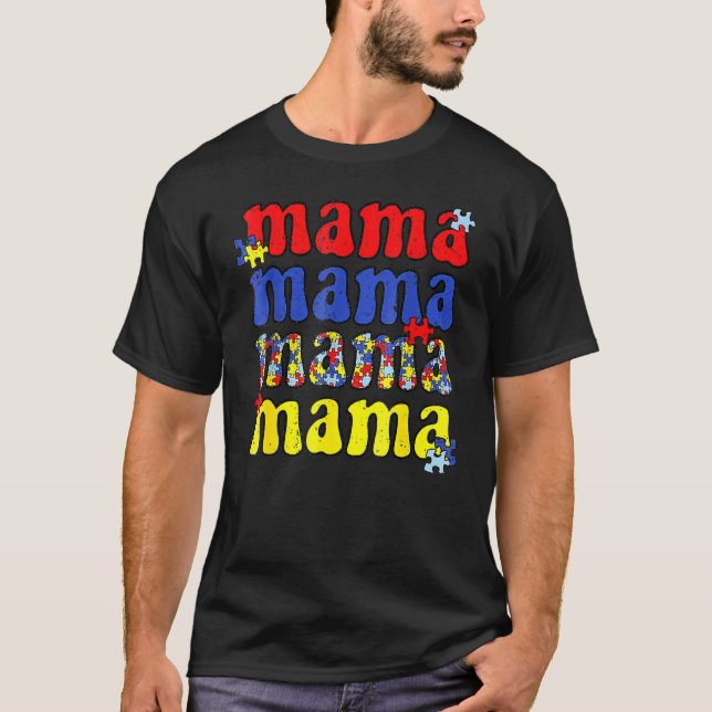 Camiseta Mama Conscientização do Autismo Peça de Quebra-Cab (Frente)