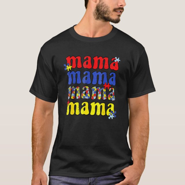 Camiseta Mama Conscientização do Autismo Peça de Quebra-Cab (Frente)