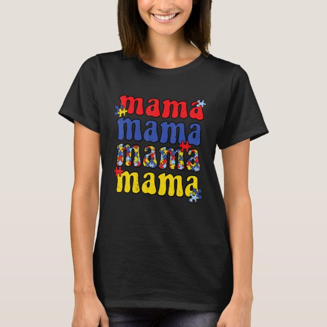 Camiseta Mama Conscientização do Autismo Peça de Quebra-Cab (Frente)