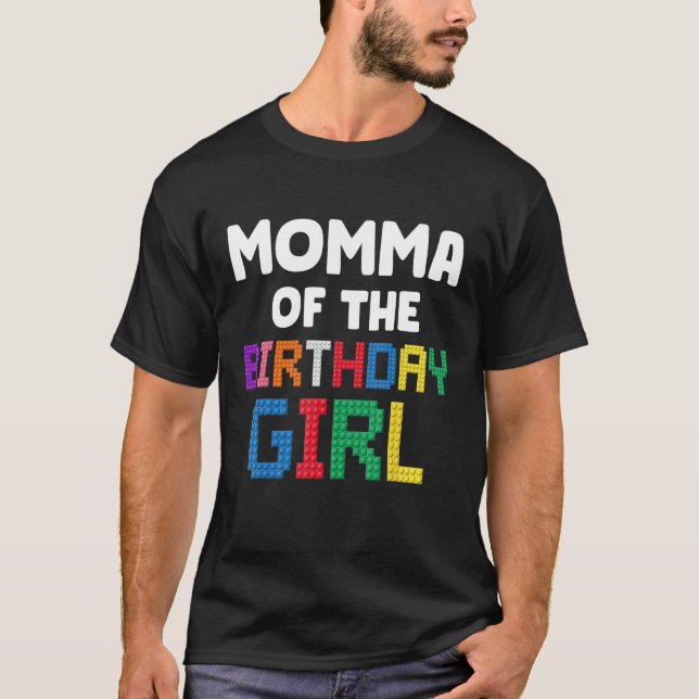 Camiseta Mamã da Criadora de Meninas de Aniversário Bricks  (Frente)