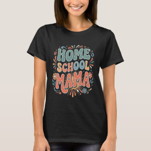 Camiseta Mama de Escola em Casa Boho Arco-Íris Com Coração