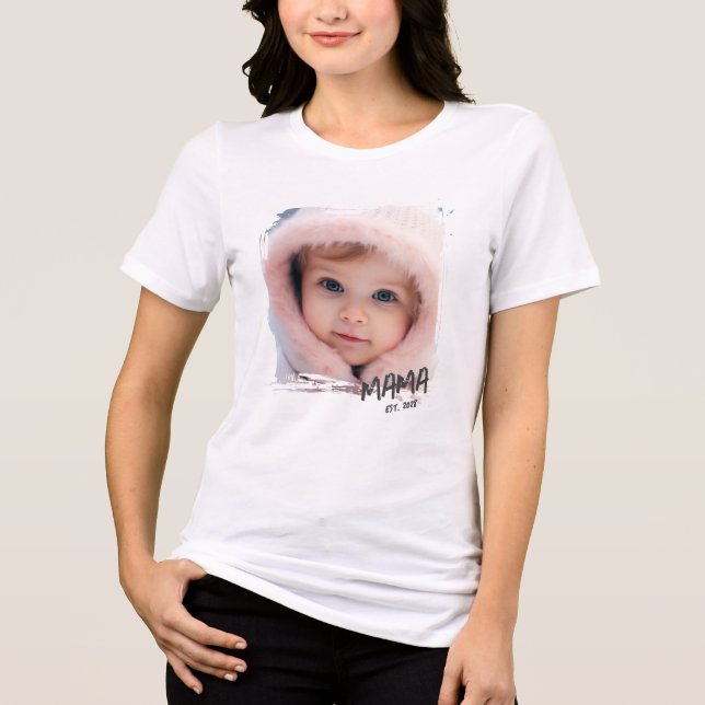 Camiseta Mama de Foto Personalizada Estabelecida (Frente)
