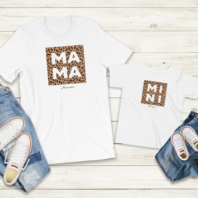 Camiseta Mama de Impressão Leopardo e Mini Equipamento Corr (Criador carregado)
