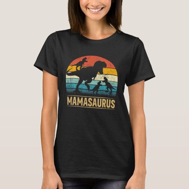 Camiseta Mama Dinossaur T Rex Mamasaurus 3 Crianças Engraça (Frente)