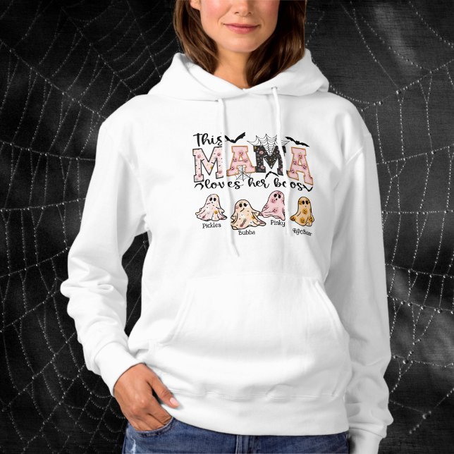 Camiseta Mama do Dia das Bruxas Adora Seu Gráfico De Boos (Mama Loves Her Boos Hoody- Personalize with Kids Names or Nicknames Ghosts)