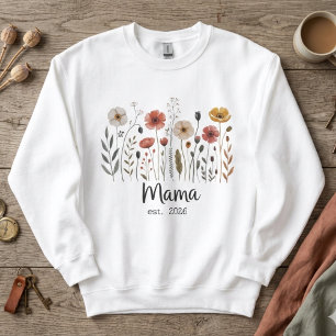 Camiseta Mama Est Ano Desenho Floral Botânico de Flor Silve