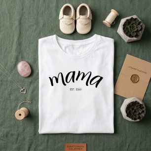 Camiseta Mama Estabeleceu Ano Novo Minimalista Mamãe