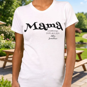 Camiseta Mama Estabelecida Nome das Crianças Personalizado