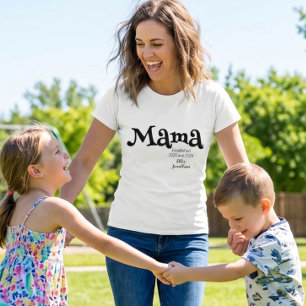 Camiseta Mama Estabelecida Nome Personalizado das Crianças 