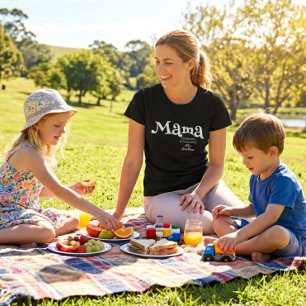 Camiseta Mama Estabelecida Nome Personalizado das Crianças