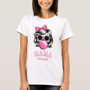 Camiseta Mama Estd 2025 Caveira Com Laço Rosa