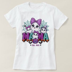 Camiseta Mama Fantasma Assustador Roxo Verde Halloween