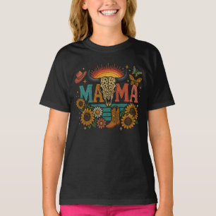 Camiseta Mama Flor Embroiderado Design Cowgirl Boho Mãe