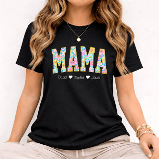 Camiseta Mama Floral Com Nomes Dos Filhos Dia Das Mães