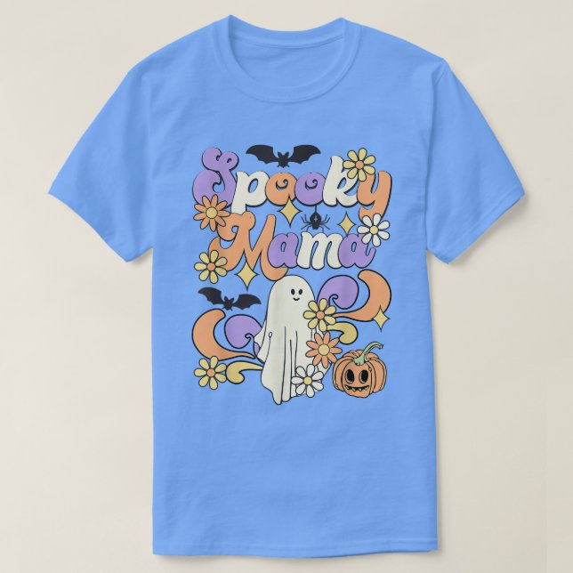 Camiseta Mama Floral Ghost Boo Mãe E Babe Matching (Frente do Design)