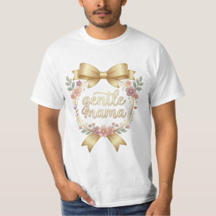 Camiseta Mama Gentil Coquette Arco Dourado Design Floral