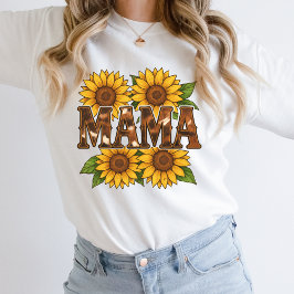 Camiseta Mama Girassóis Couro de Vaca País Ocidental Rústic