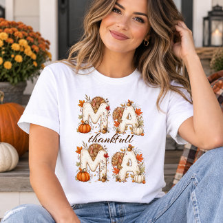 Camiseta Mama Grata ação de graças outono floral abóbora
