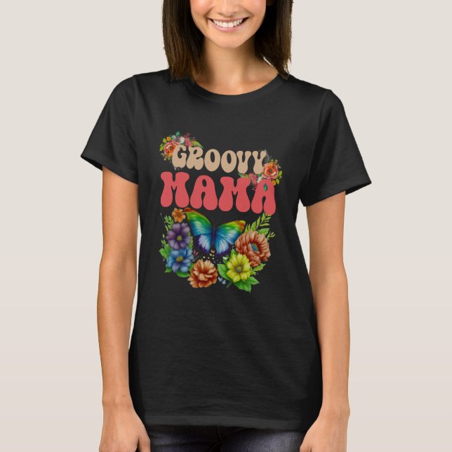Camiseta Mama Groovy Floral, Dia das Mães Retro (Frente)