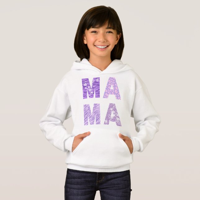 Camiseta MAMA Hoodie – Purple Pattern Zebra Love (Frente Completa)