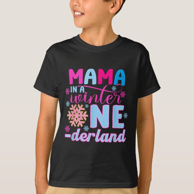 Camiseta Mama In A Winter Onederland Bday Girl Sweet Snowfl (Frente)