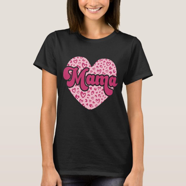 Camiseta Mama Leopard Print Love Heart (Frente)