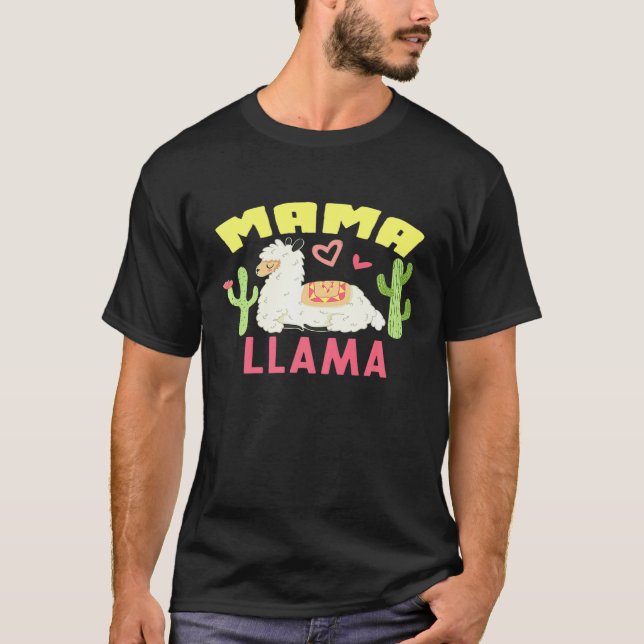 Camiseta Mama Llama Com Corações e Cacto Premium (Frente)