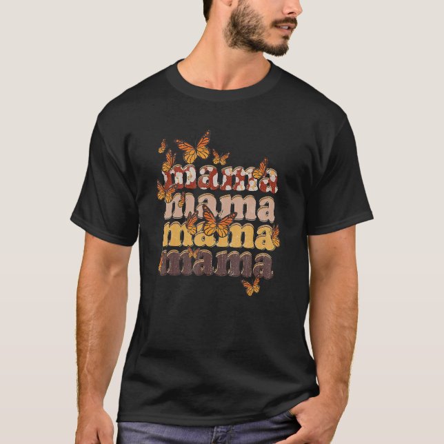 Camiseta Mama Mãe Borboleta Boho Mãe Leopardo Vaca Estampa  (Frente)