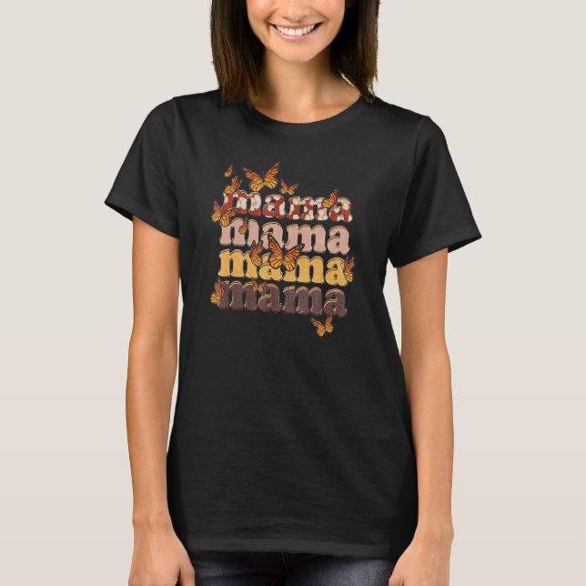 Camiseta Mama Mãe Borboleta Boho Mãe Leopardo Vaca Estampa  (Frente)