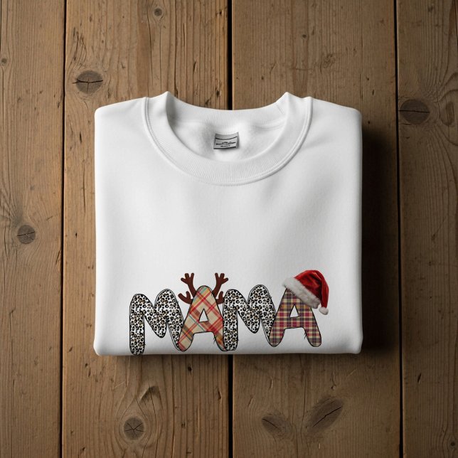 Camiseta Mama Merry Christmas Leopard & Plaid Holiday Shirt (Criador carregado)