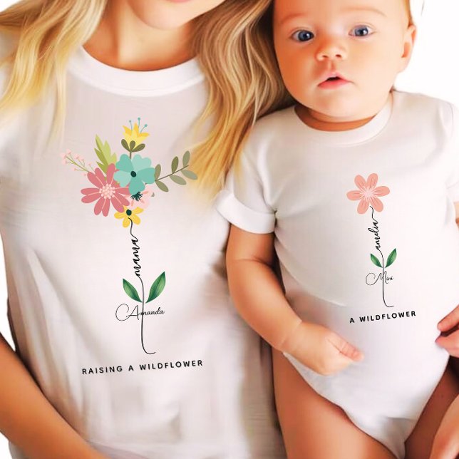 Camiseta Mama mini correspondente ao Wildflower Personaliza (Criador carregado)