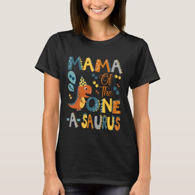 Camiseta Mama of The One-A-Saurus 1St Birthday Dinosaur Par (Frente)