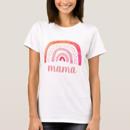 Camiseta Mama Personalizado Boho Rosa Laranja Arco-íris