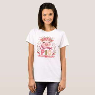 Camiseta Mama Porca Floral Rosa Cute Animal de Fazenda Mate