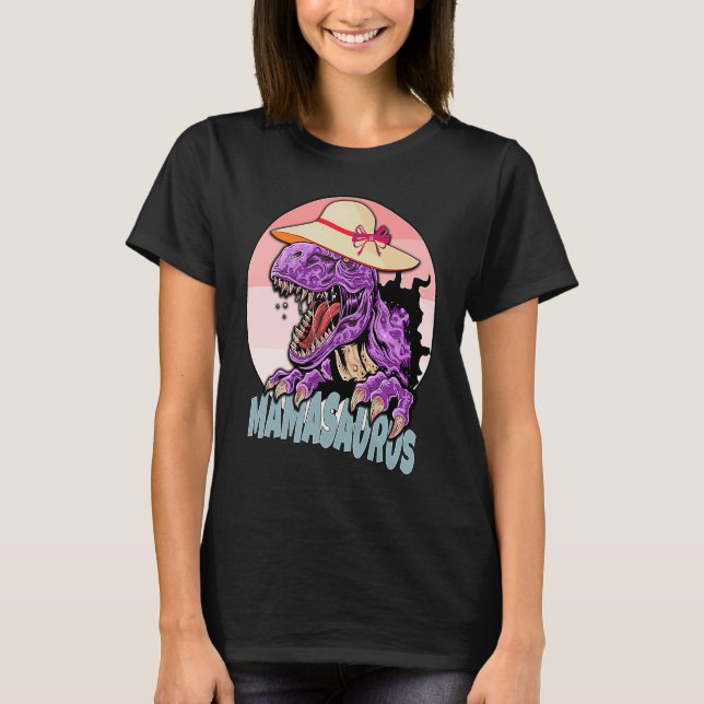 Camiseta Mama Saurus Trex Dia de as mães Dinossaur Mama Din (Frente)