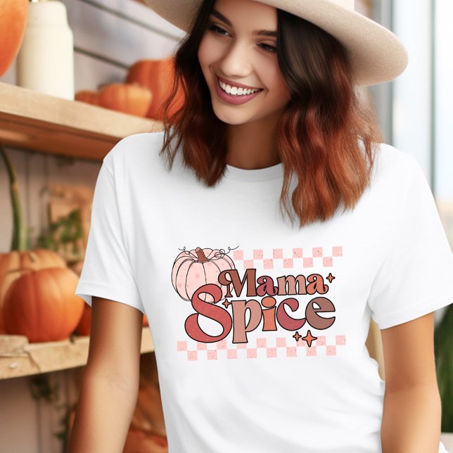 Camiseta Mama Spice Queda Retro Pumpkin Rosa (Mama Spice Fall Retro Pumpkin Pink Tri-Blend Shirt)