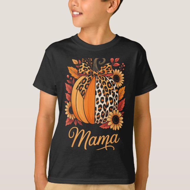 Camiseta Mama Thanksgiving Leopard Pumpkin Sunflower Coquet (Frente)
