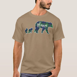 Camiseta Mama Ursa com dois Cubs de Tartan Verde Azul Preto