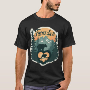 Camiseta Mama Urso Amor Feroz Natureza Pôr do Sol Floresta